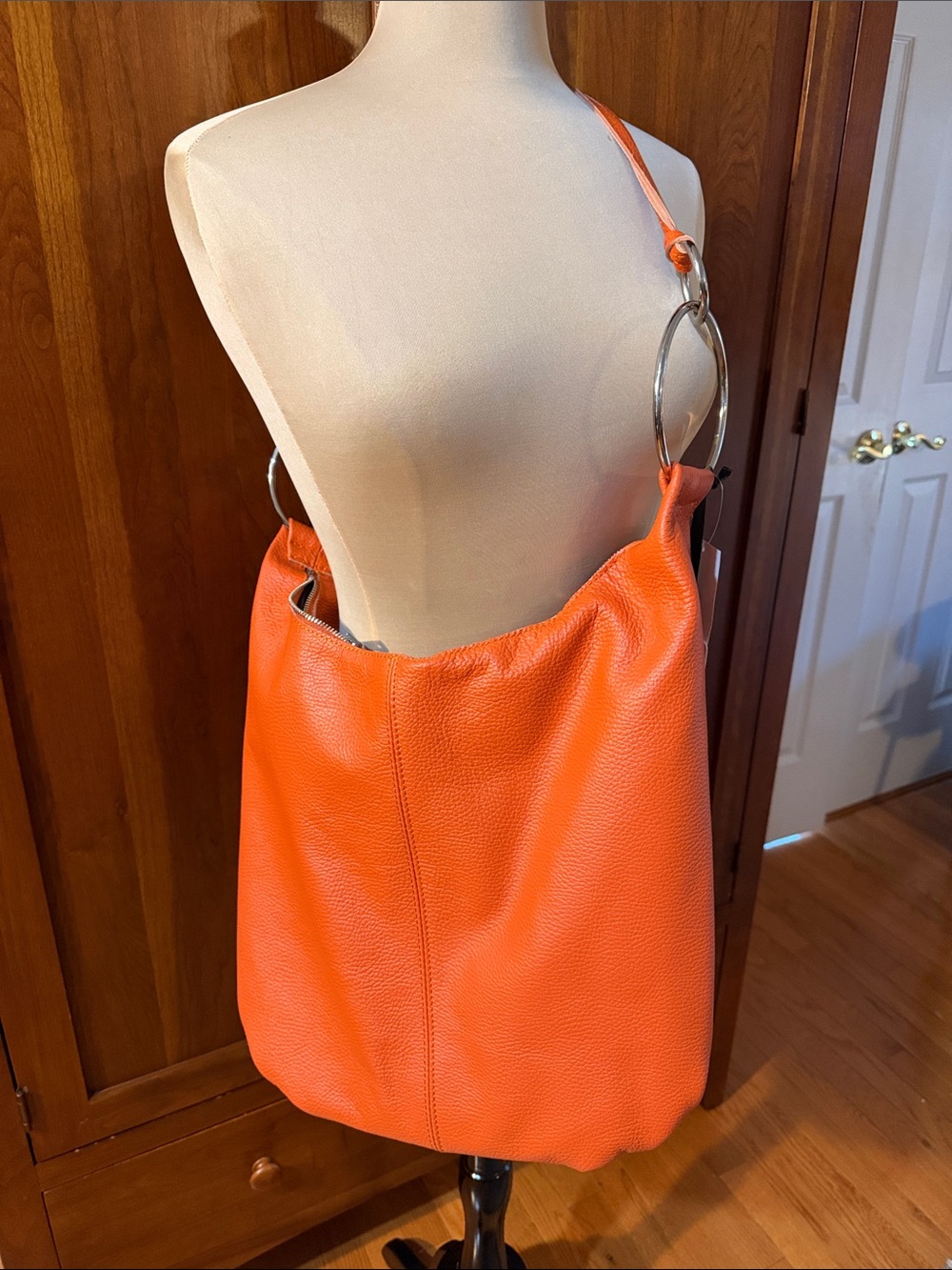 NWT Orange Leather Shoulder Hobo Bag